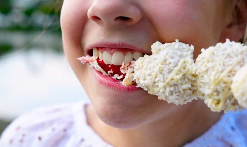 food particles lodge between implants and gums